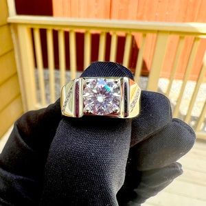 New Moissanite Men’s 10H10A Ring 2CT, 18K White Gold Plated Sterling Silver